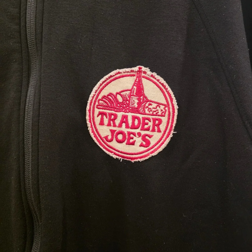 Trader Joes Patch Full Zip Hoodie Jacket Mens XL Black Raglan 32 Degrees Heat - Picture 2 of 9